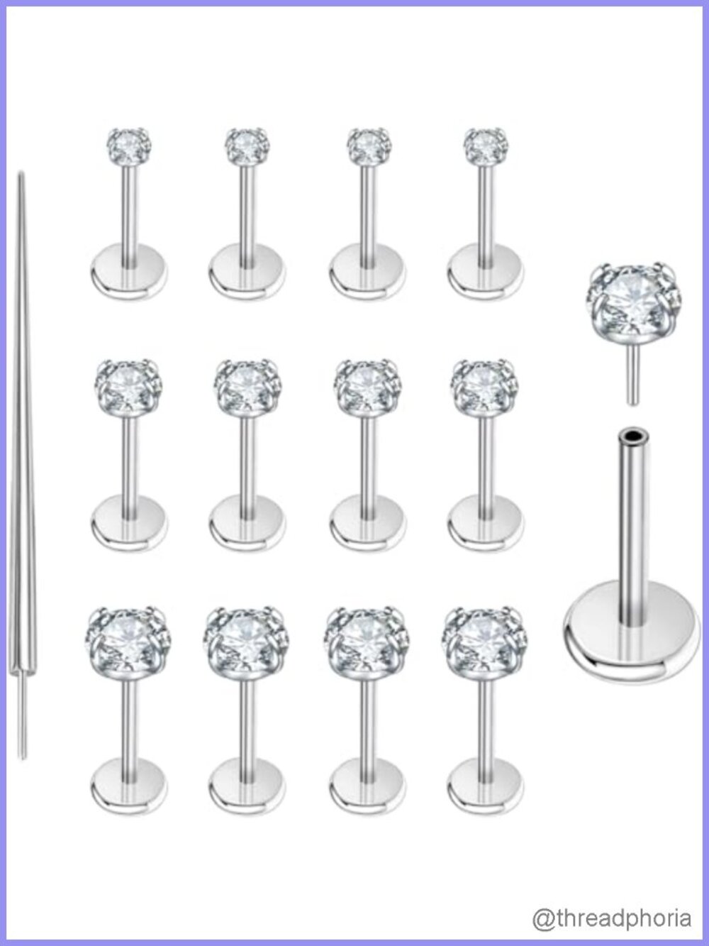 Surgical Steel Flat Back Stud Earrings 13pc Set 16G/18G/20G Push In Cartilage